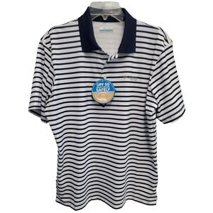Columbia PFG Polo Shirt Mens Med Blue White Striped Omni Shade Short Sleeve NWT